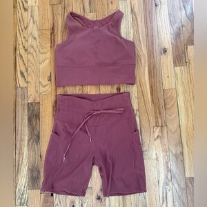 Burgundy Athletic Sports Bra and Shorts Set